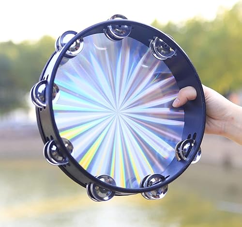 Miniatura 4 de Tambor de mano de madera de pandereta radiante de 810 pulgadas con jingles de doble fila, cabeza de tambor reflectante, instrumento de percusión