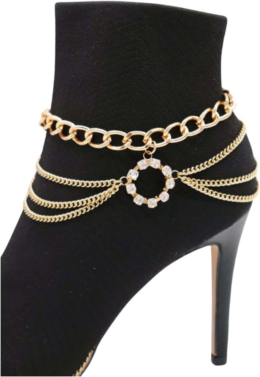 Women Western Fashion Jewelry Boot Bracelet Gold Metal Chain Waves Shoe Anklet Circle Bling Charm z286