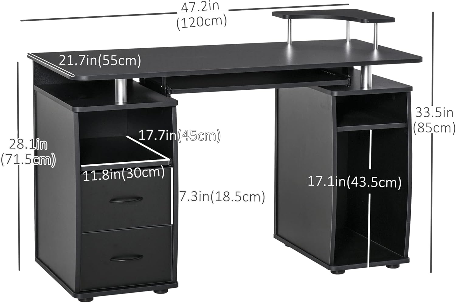 Dimensions of HOMCOM Computer Desk