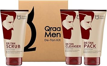 Qraa Men De-Tan Kit For Instant Tan Removal | For Skin Lightening & Brightening | Dirt & Blackhead Removal |Tan Removal Face Cleanser, Scrub & Pack | 320gm (Pack of 3)