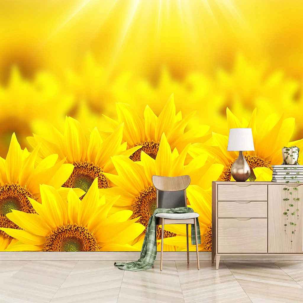 Papier peint 3D tournesol jaune en toile adhésive haute durabilité salon