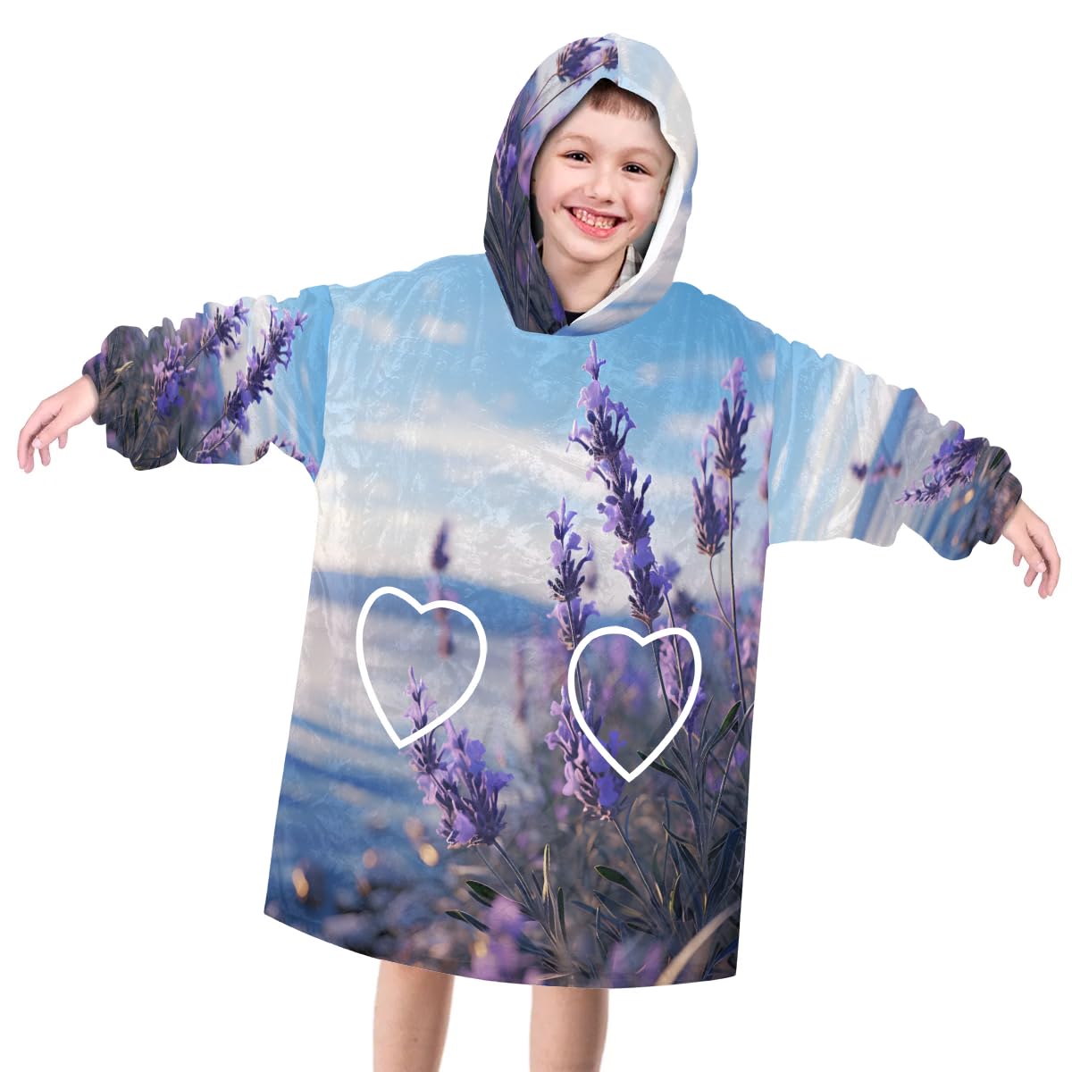 Wearable Blanket Hoodie for Kids, Dreamy Florals Fleece Sweatshirt Blanket Oversized Blanket Sweatshirt with Pocket Flannel Warm Hooded Blanket 6-10 Year Old Girl Boy Gift, One Size