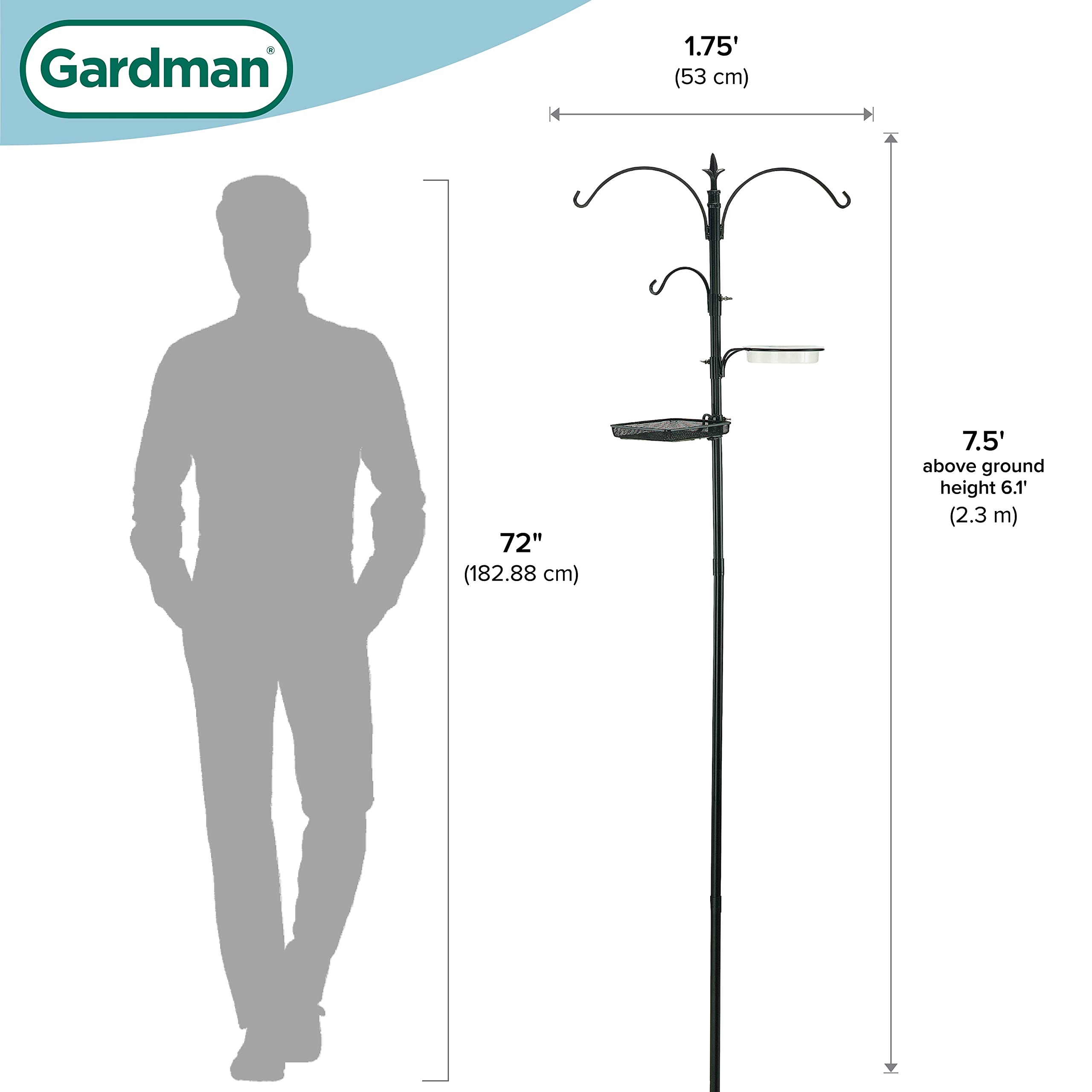 Gardman A01513 Mangeoire à Oiseaux En Acier Noir - 16x16x28 Cm - Capacité 650g - Revêtement Biocide