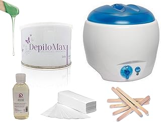 Kit de depilación con calentador de cera de 400 ml de capacidad, 1 pote de cera color VERDE de 400 ml, bandas, espátulas y aceite post- depilación