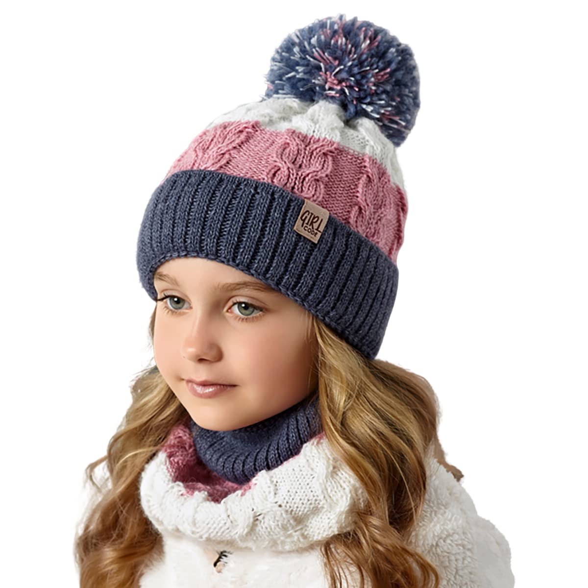 Gorro de invierno para niña con bufanda de invierno, tallas 52-54