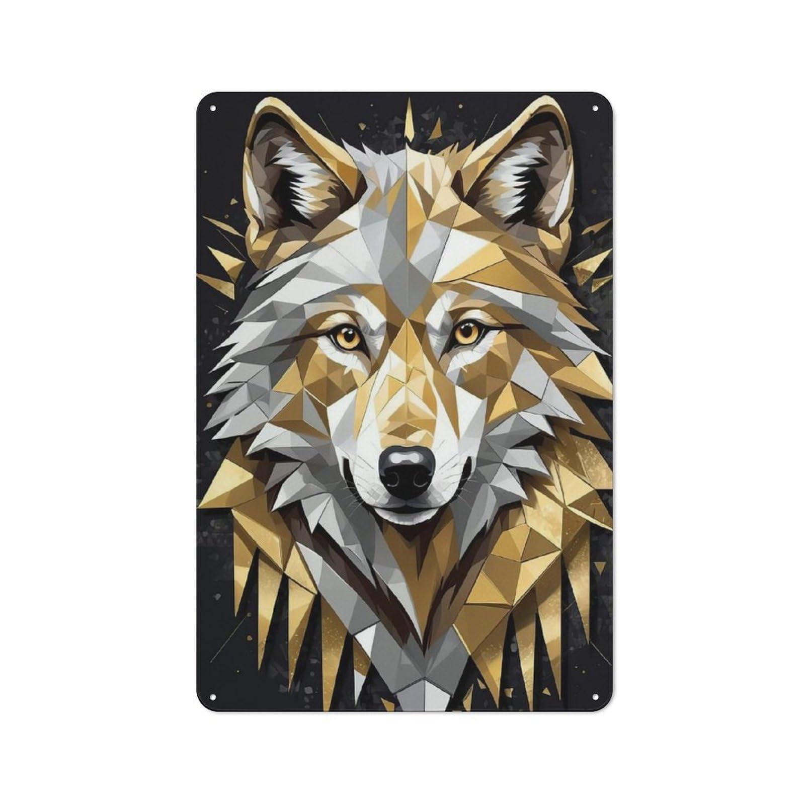 Junmoney Style Workshop Golden Wolf Portrait Decorative Metal Plaque 30X20cm, Workshop Wall Decor For Garage, Hobby Room, Office Or Man Cave