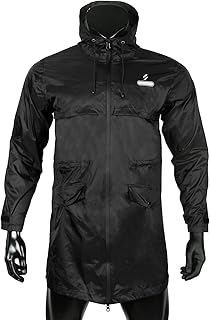 Casaco masculino longo impermeável à prova de vento com capuz para chuva BTB Bicicleta Casaco impermeável para ciclismo Casaco impermeável para corrida e corrida Black XXL