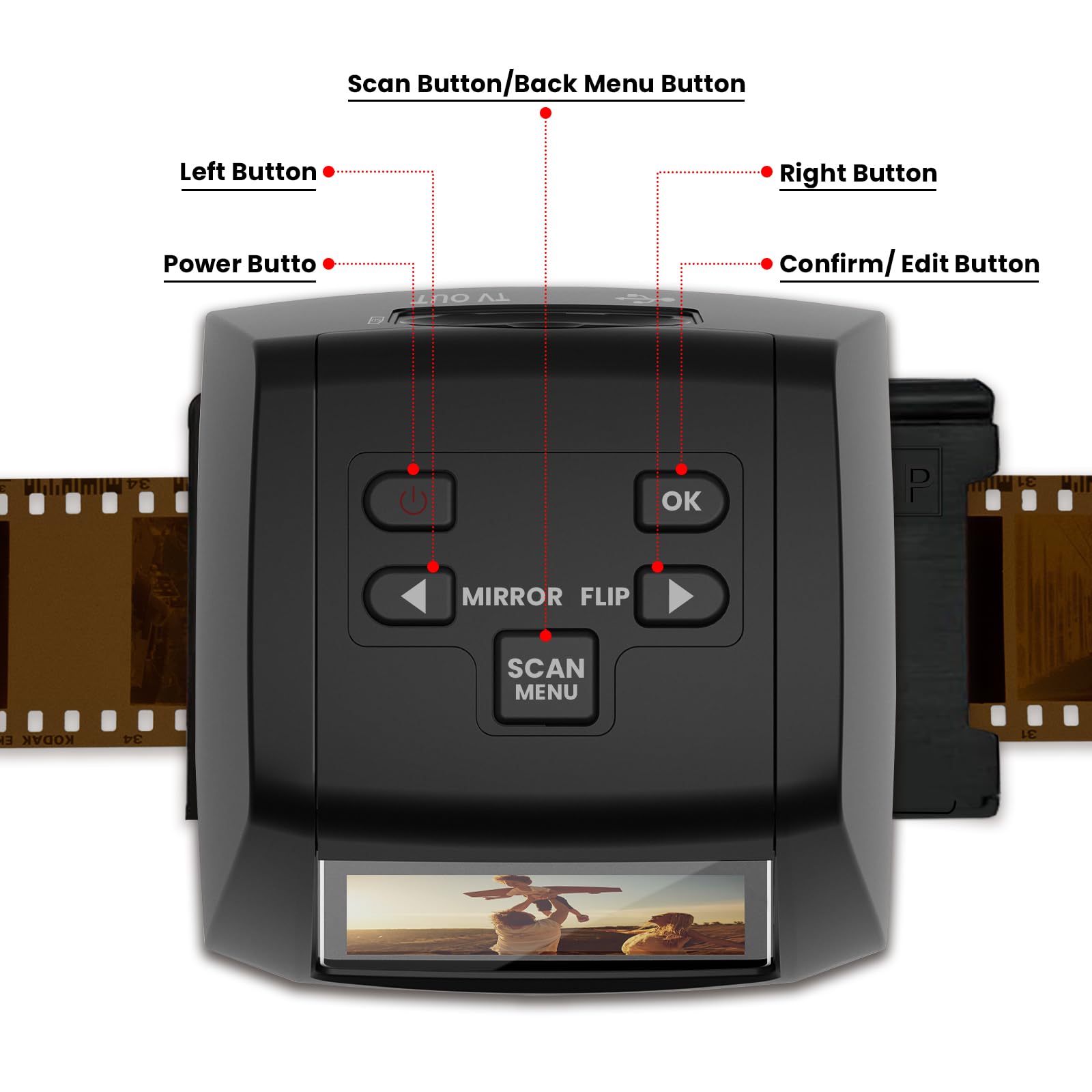 Digitaler Mini-Scanner für Filme und Dias, konvertiert Negative und Dias aus 35 mm, 126, 110, Super 8 und 8 mm Filmen in 22-Megapixel-JPEG-Bilder, 2,4-Zoll-LCD-Bildschirm