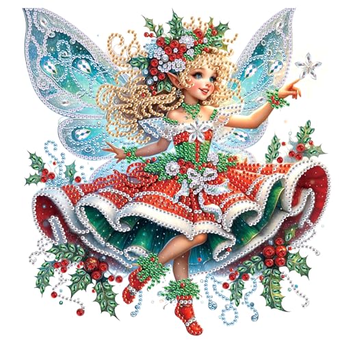 Image of Diamond Art Painting Kit for Adults, 5D Special Shape Diamond Art Kits for Beginners, Crystal Rhinestones Diamond Painting for Home Wall Christmas Decoration Gift 12x12 inch, Christmas Butterfly Fairy