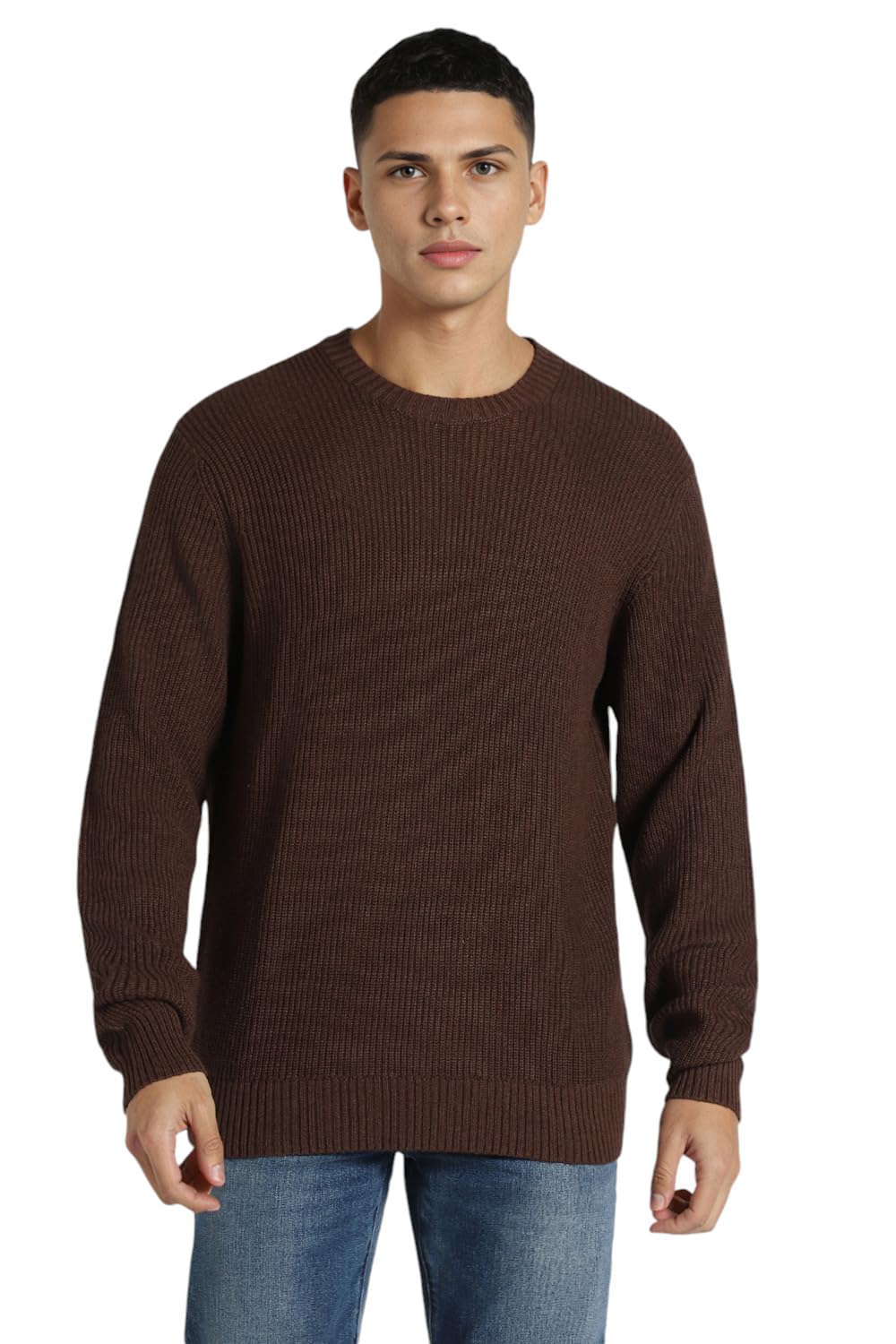 american eagle Men's Cotton Blend Crew Neck Sweater (WEE0141933274_Brown-picture-11