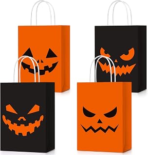 TaoBary 24 Pcs Halloween Treat Bags Halloween Paper Gift Bags with Handles Candy Bags Goodie Bags for Holiday Treats Snacks Halloween Party Favors Supplies (Bright Style)