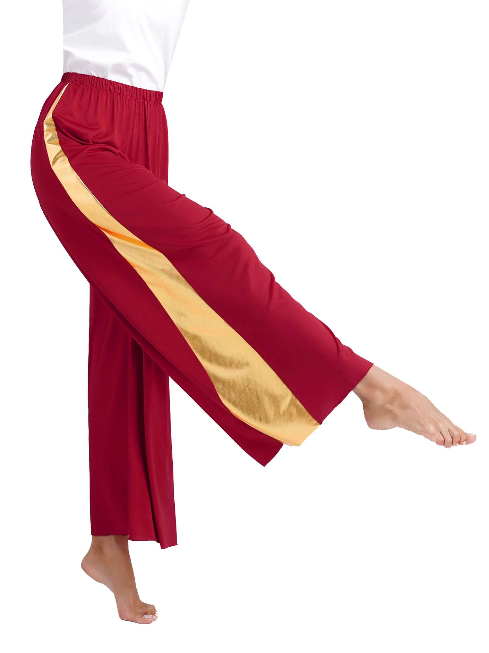 Traje de Danza Cristiana de Alabanza Festiva con Patchwork Brillante para Mujer Manga Larga con Vestido Ballet Lírico de Tul y Pantalones Anchos de Baile