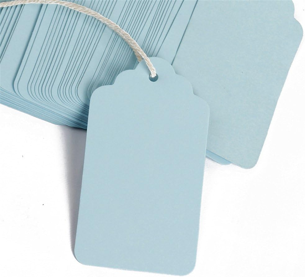 Obling Paper Tags, Gift Tags with String 7cm X 4cm Silver Craft Tags Paper Tags with Twine Perfect for Arts and Crafts, Christmas, Valentine's Day, Wedding and Holiday, Tags for Gift, 100PCS