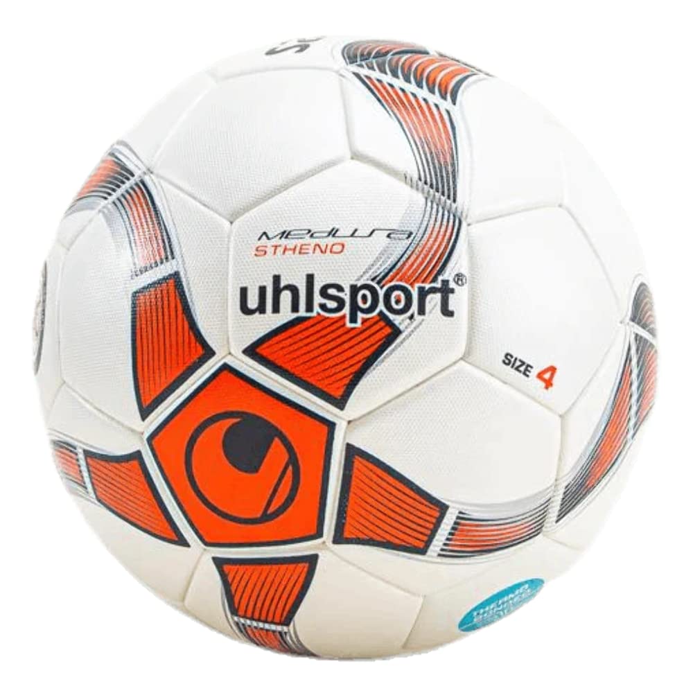 Uhlsport Stheno Ballon De Futsal Taille 4 - Blanc/Roube Fluo/Bleu - Faible Rebond - Norme IMS