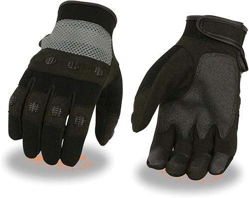 Milwaukee Leather SH76101 - Guantes de mano para mecánicos, de malla textil, color negro y gris, con parte inferior de tela Amara