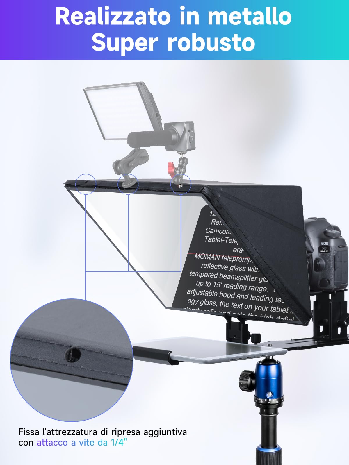 Teleprompter, Moman MT16 Prompter 16 pollici, compatibile con iPad/tablet/smartphone con app e registrazione remota di fotocamere DSLR, videocamere, teleprompter video/tablet