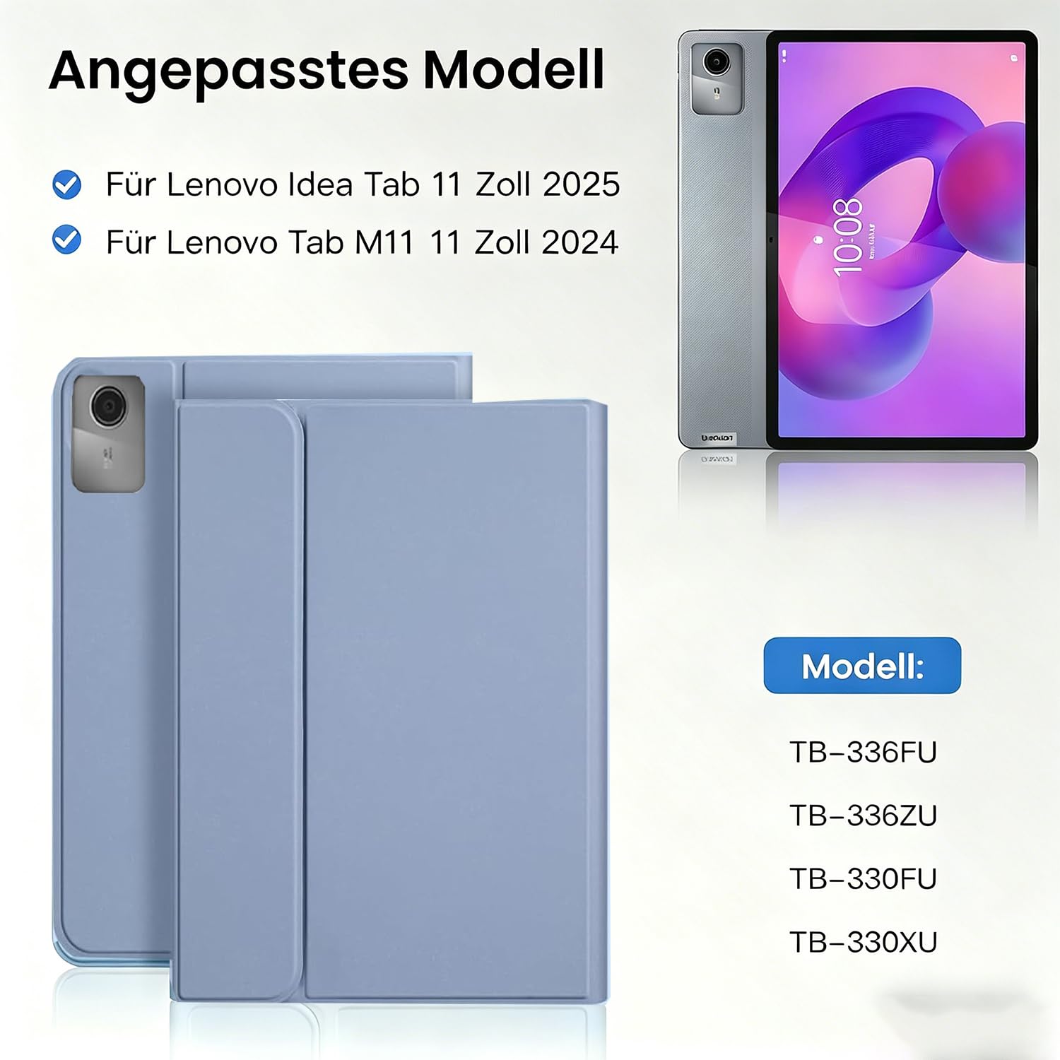 Custodia con tastiera per Lenovo Idea Tab 11" 2025 TB-336FU/TB-336ZU, custodia tastiera per Lenovo Idea 11 Tablet (QWERTZ), custodia protettiva con supporto per matite, tastiera Bluetooth rimovibile