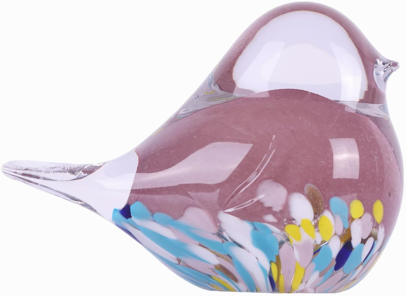 DOVDOV Hand-Blown Glass Bird Statue, Modern Art Bird Decor, Pink Glass Paperweight Collectible, Ideal for Room/Living Room/Office Decor, Small Table Ornaments, and Dining Table centerpieces.