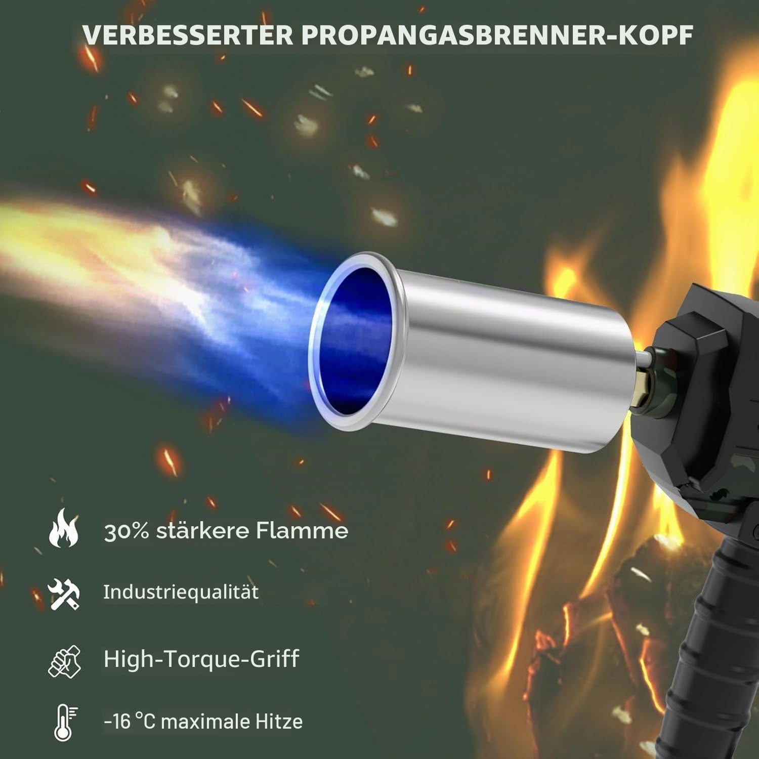 Sondiko Hochleistungs-Koch-Propanbrenner, Küchenbrenner & Lagerfeuer-Anzünder, Verstellbarer Brenner zum Anbraten von Steak, Grillen, Schweißen (Propantank nicht im Lieferumfang)