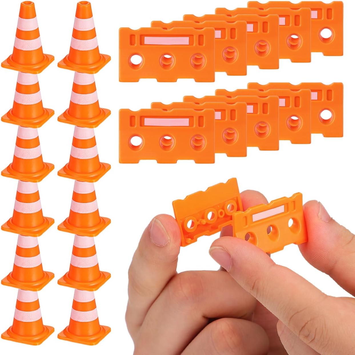 TEHAUX Mini Traffic Cones and Mini Traffic Fence Set 24pcs Signs Toy for Kids Children Educational Plaything for Safety Education Roadblock Toy for Roads and Parking Lots 1.37 in