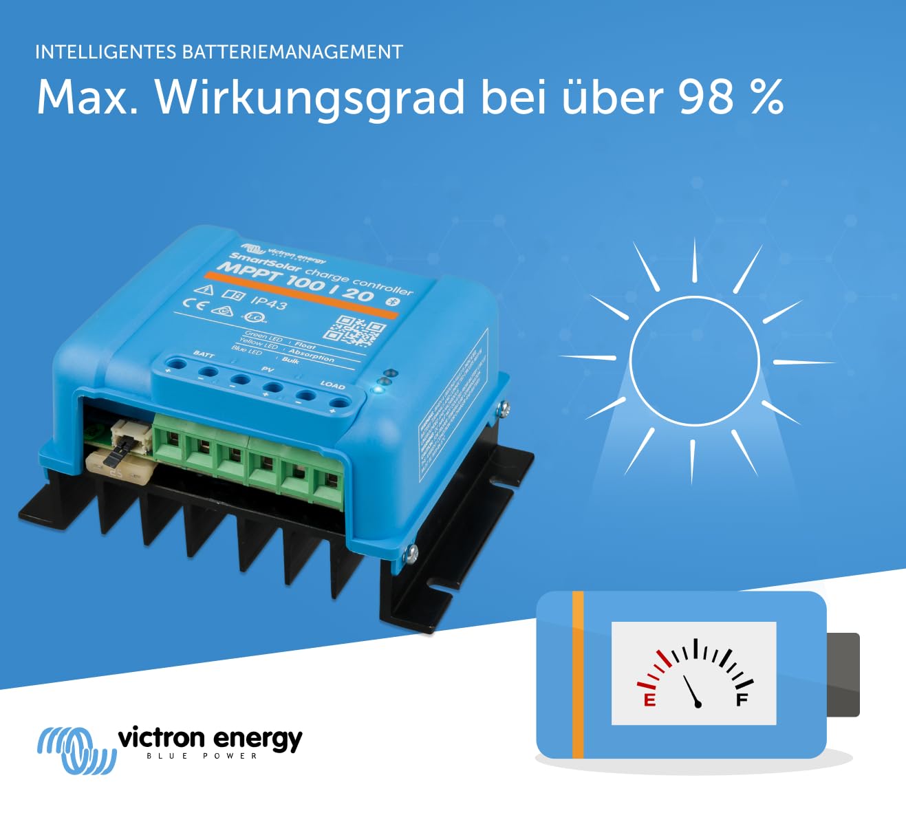 Victron Energy SmartSolar MPPT 100V 20 Amp 12/24/48-Volt Solar Laderegler (Bluetooth) | Bluetooth-Laderegler für Sonnenkollektoren