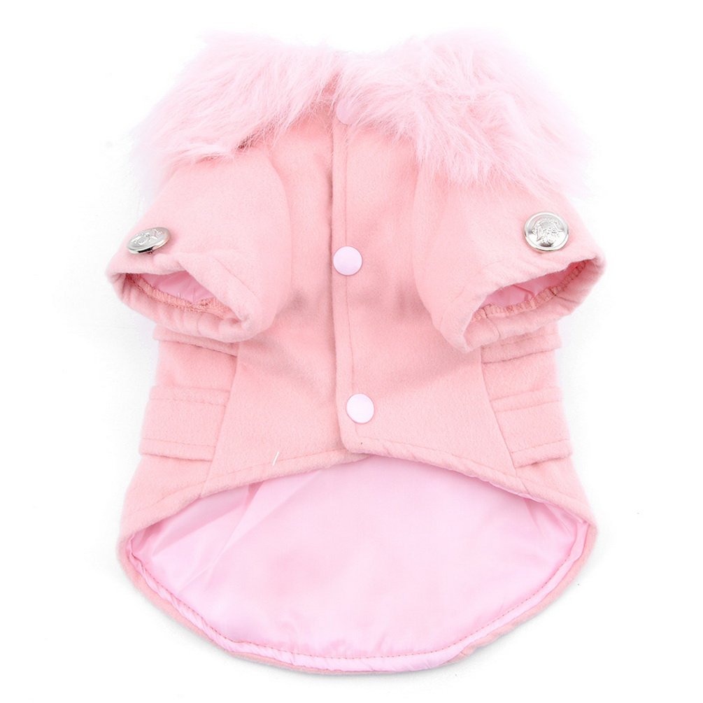 Pet Cat Dog Clothes European Woolen Faux Fur Collar Coat Small Dog Cat Pet Clothes Costume Light Grey L, Pink - Image 2