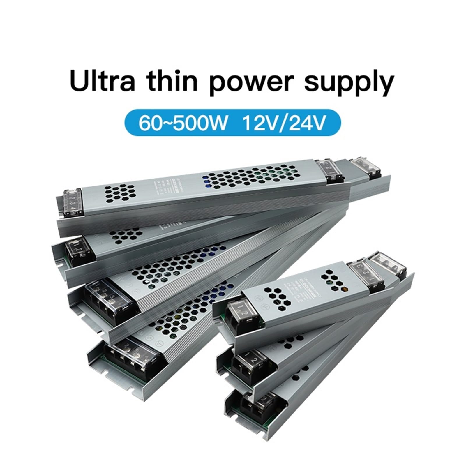 Zasilacz LED 12 V/24 V, 60 W, 100 W, 200 W, 300 W, 400 W, 500 W, ultra-cienki transformator AC/DC, konwerter sterownika LED do taśm oświetleniowych LED.