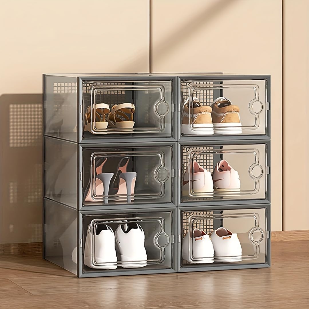 Scatola porta scarpe da 6/12 pezzi, scatole per scarpe trasparenti addensate con coperchio, scarpiera pieghevole impilabile a combinazione libera, contenitore per scarpe da ginnastica in plastica
