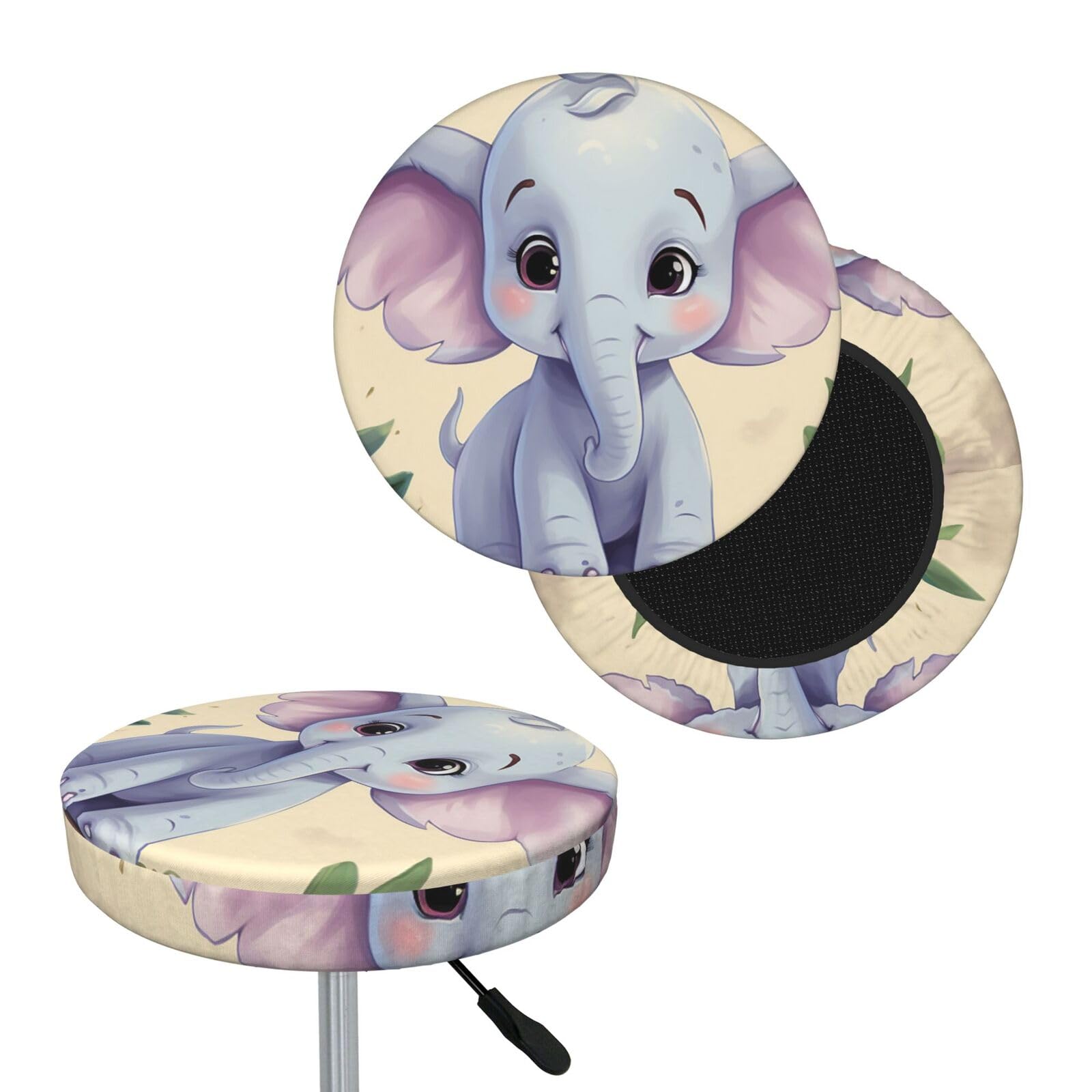 FekiLoot Cute Elephant Round Bar Stool Covers Stretch Washable Bar Stool Covers Dustproof Slipcover Bar Chair Covers with Elastic Band for Bar Kitchen Living Room Decor 12 Inch
