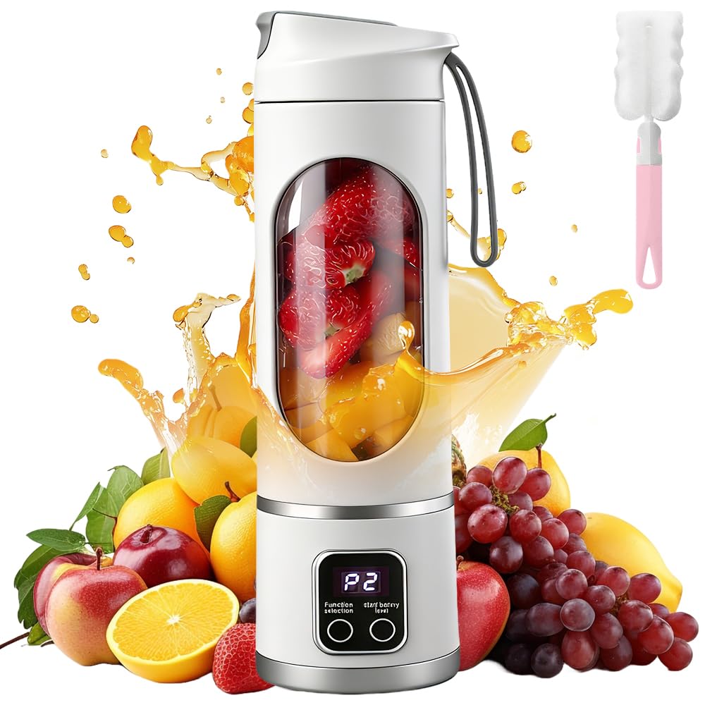 Portable Juicer Blender 450ml, Personal Blender USB Rechargeable, Fruit Mixer with 12 Blades Brush, Milkshakes, Protein Drinks, Fresh Iced Drinks, For Home, Gym, Outdoor (White)-image-24