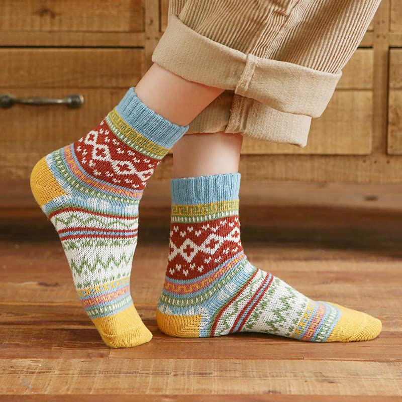 Winter Wool Blend Crew Socks, Fair Isle Pattern, Children's 5 Pairs, Multicolor3