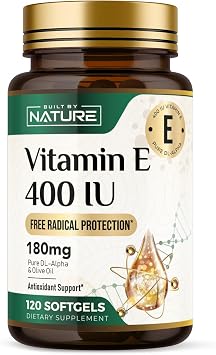 Built by Nature Vitamin E with Olive Oil 400 IU, 120 Softgels dl-Alpha Tocopherol, High Potency Antioxidant, Immune, Skin & Heart Health Support, Non-GMO, 4 Month Supply