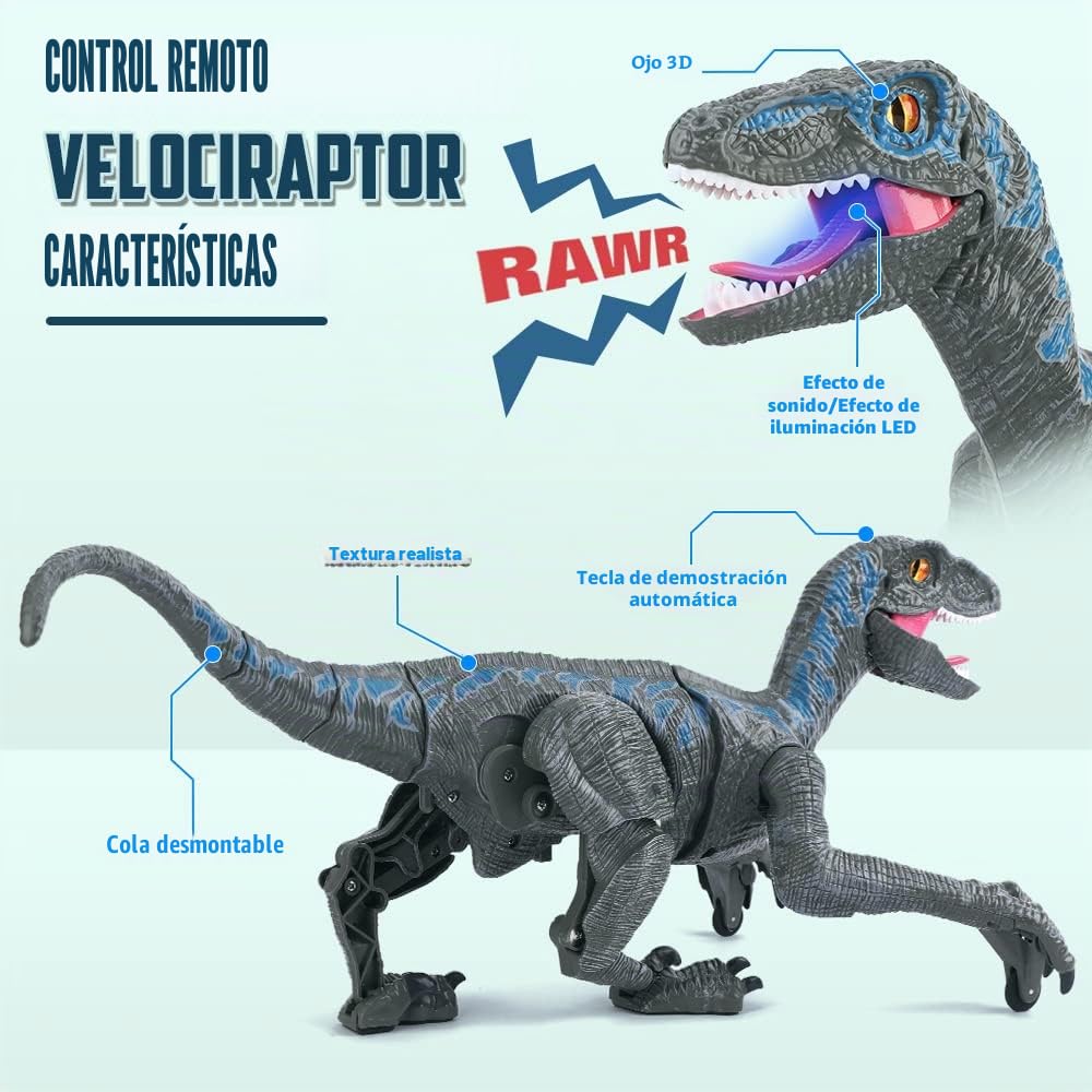Mini Tudou 2.4G Juguetes de Dinosaurio con Control Remoto, Velociraptor electrónico Educativo para Caminar con Luces y Sonidos, Juguetes Robot de Dinosaurio alimentados por batería Recargable