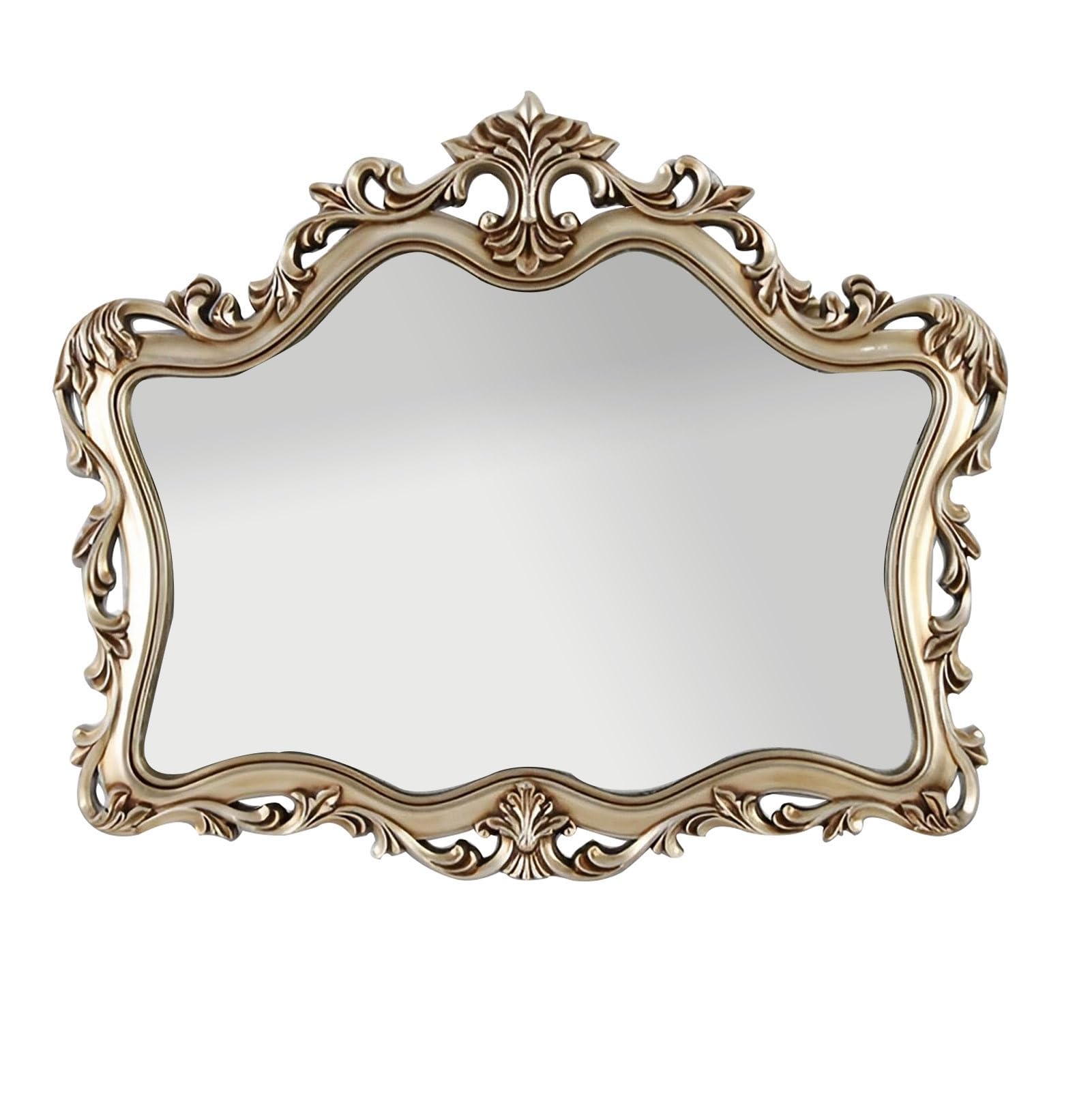 FGXHHS Ornate Decorative Wall Mirror,Retro Baroque French Country Antique Vintage Mirror, Hanging Mirror for Living Room Bathroom Bedroom Entryway, Silver(45x36inch(115x91cm))