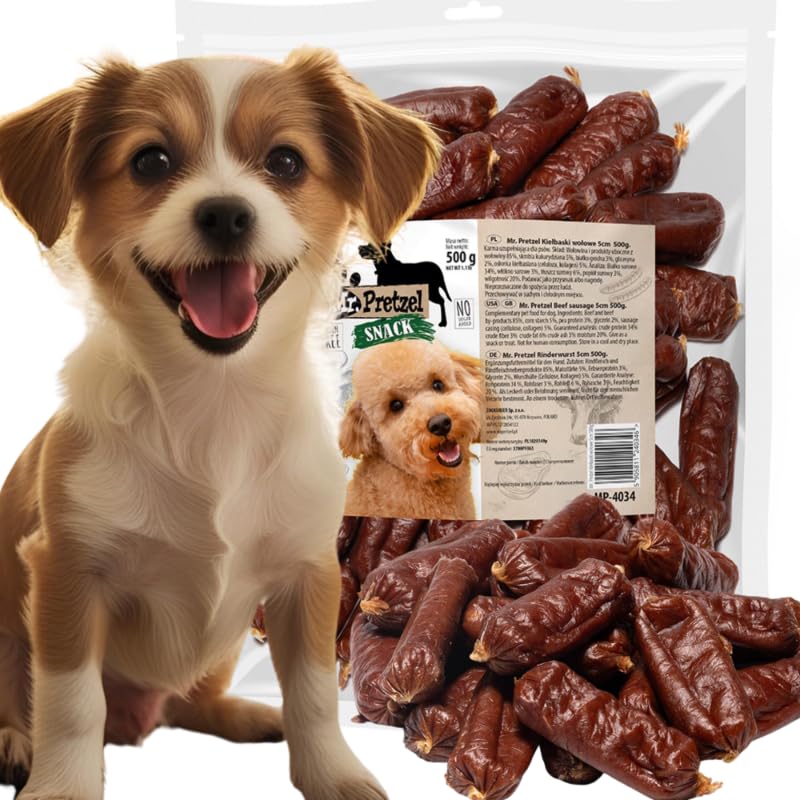 Mr. Pretzel Rinder Würstchen – Gesunder Premium-Hundesnack, natürlich & getreidefrei – Weiche Belohnung für Hunde – 500 g