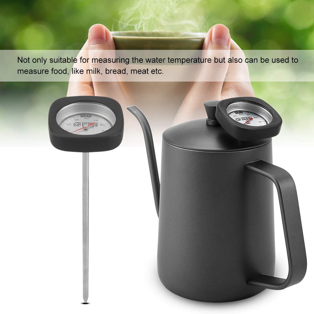 Czajnik do kawy nalewany ze stali nierdzewnej o pojemności 600 ml z gęsią szyją, termometrem i powłoką teflonową do precyzyjnego parzenia, zielony (Czarny)