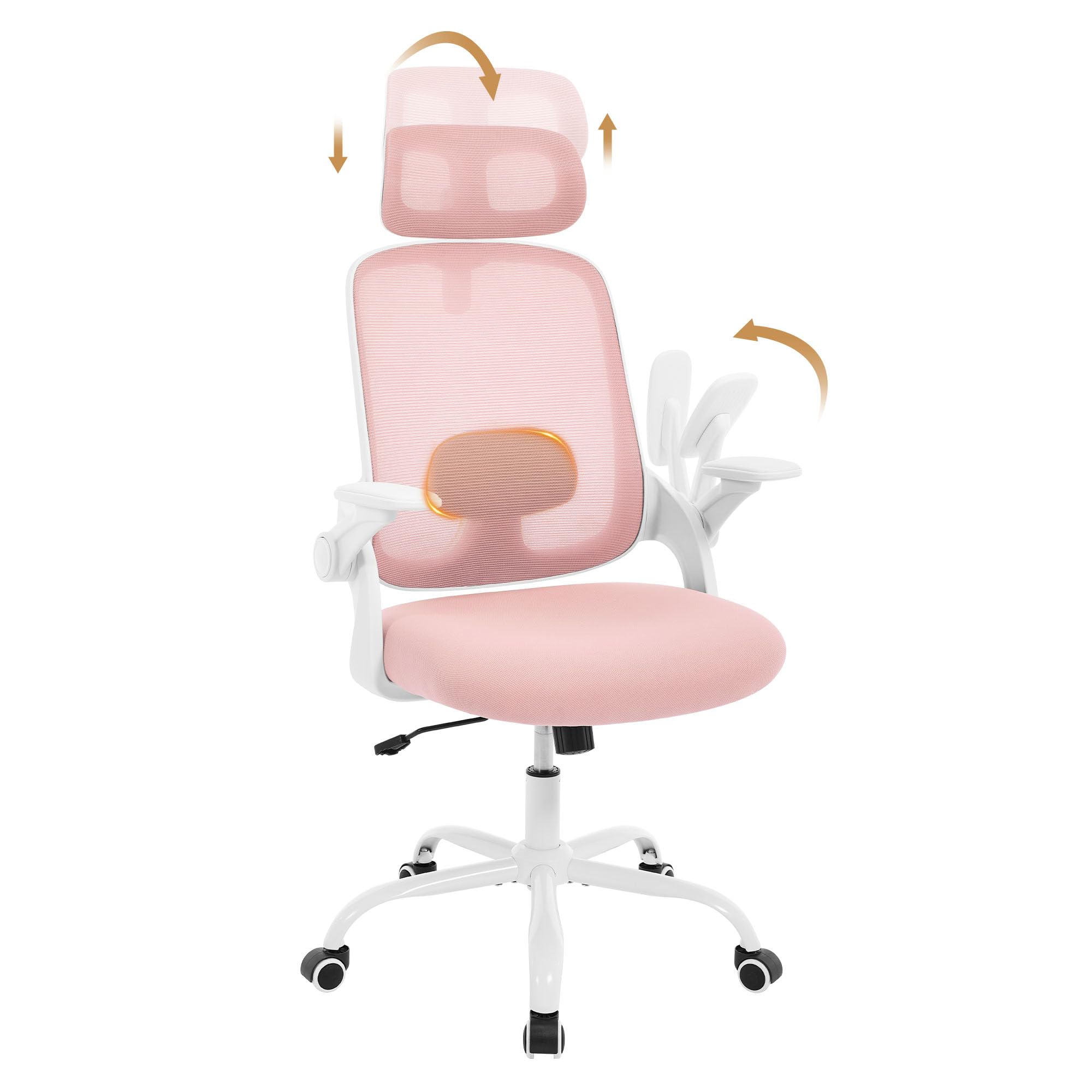 WOLTU Silla Oficina Ergonómica, Silla Escritorio con Respaldo Reclinable, Soporte Lumbar y Reposabrazos Ajustables, Silla Trabajo Giratoria en Malla Transpirable, Rosa, BS171rsw