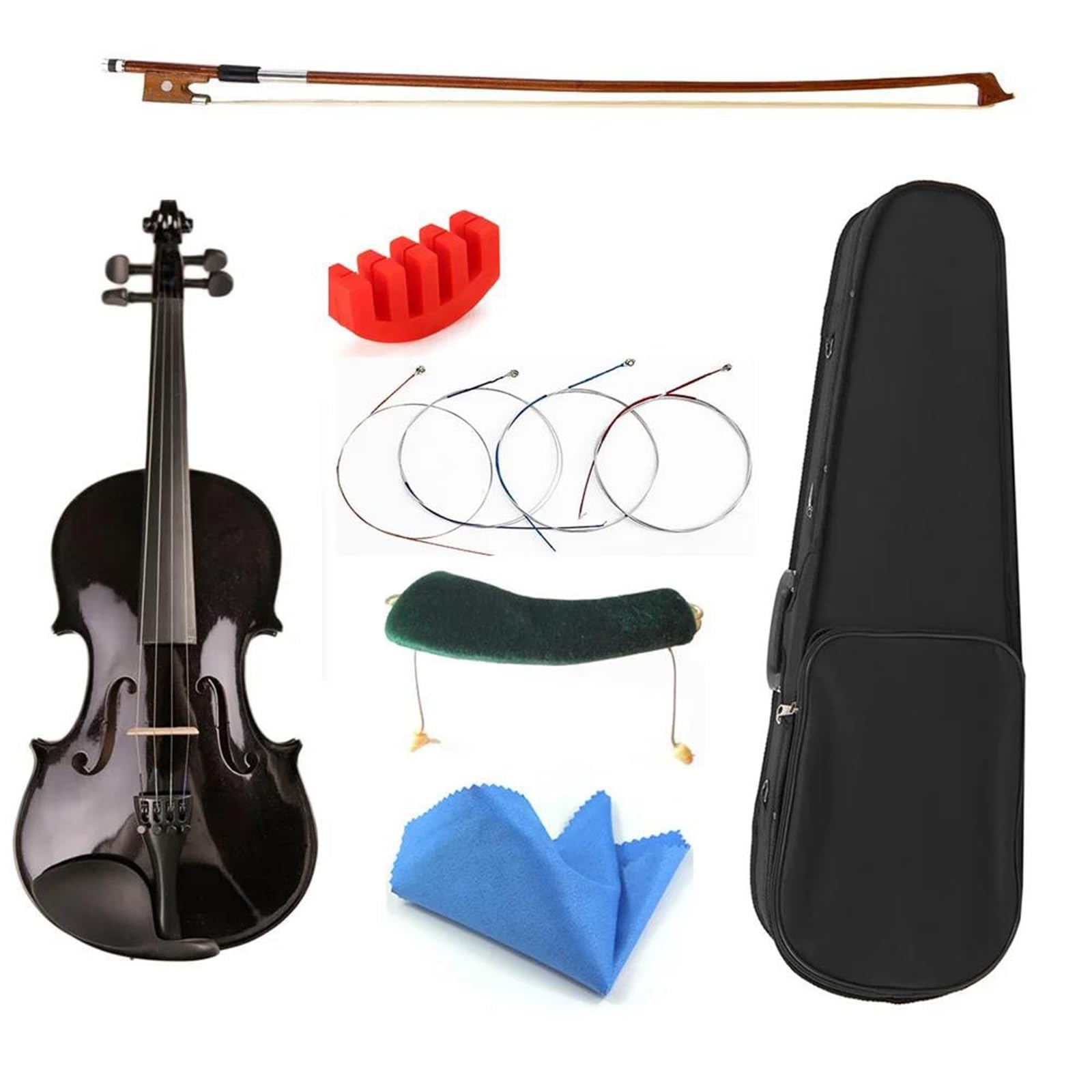 Kit Di Violino Professionale Principiante In Legno Massello 4/4 3/4 1/2 1/4 Violino Violino Set Completo Accessori Violino Nero(4/4)