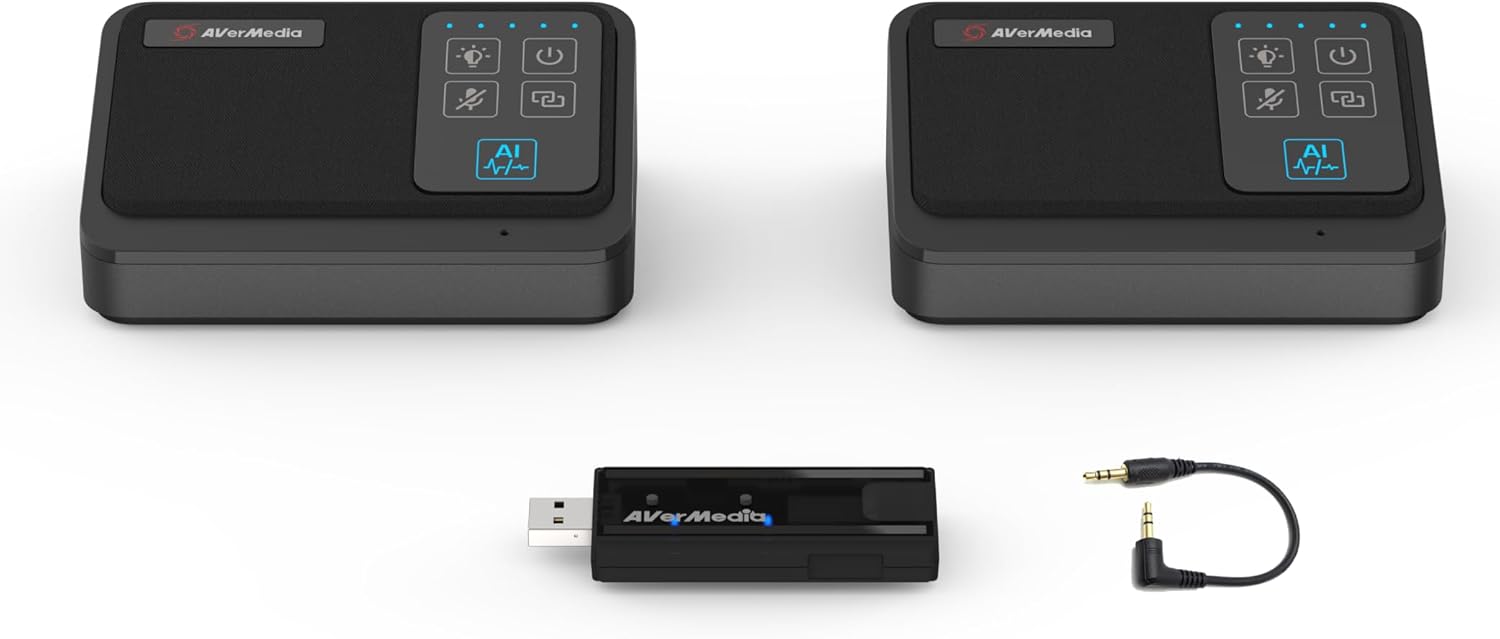 AVerMedia Conference Room Microphone, Microphone Wireless Expansion Kit, External Microphone for Laptop, Portable Mic with AI Noise Reduction &360° Voice Pickup – AW111