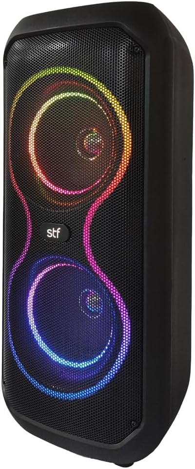 STF Encode Portable Speaker with vibrant RGB LED lights active.