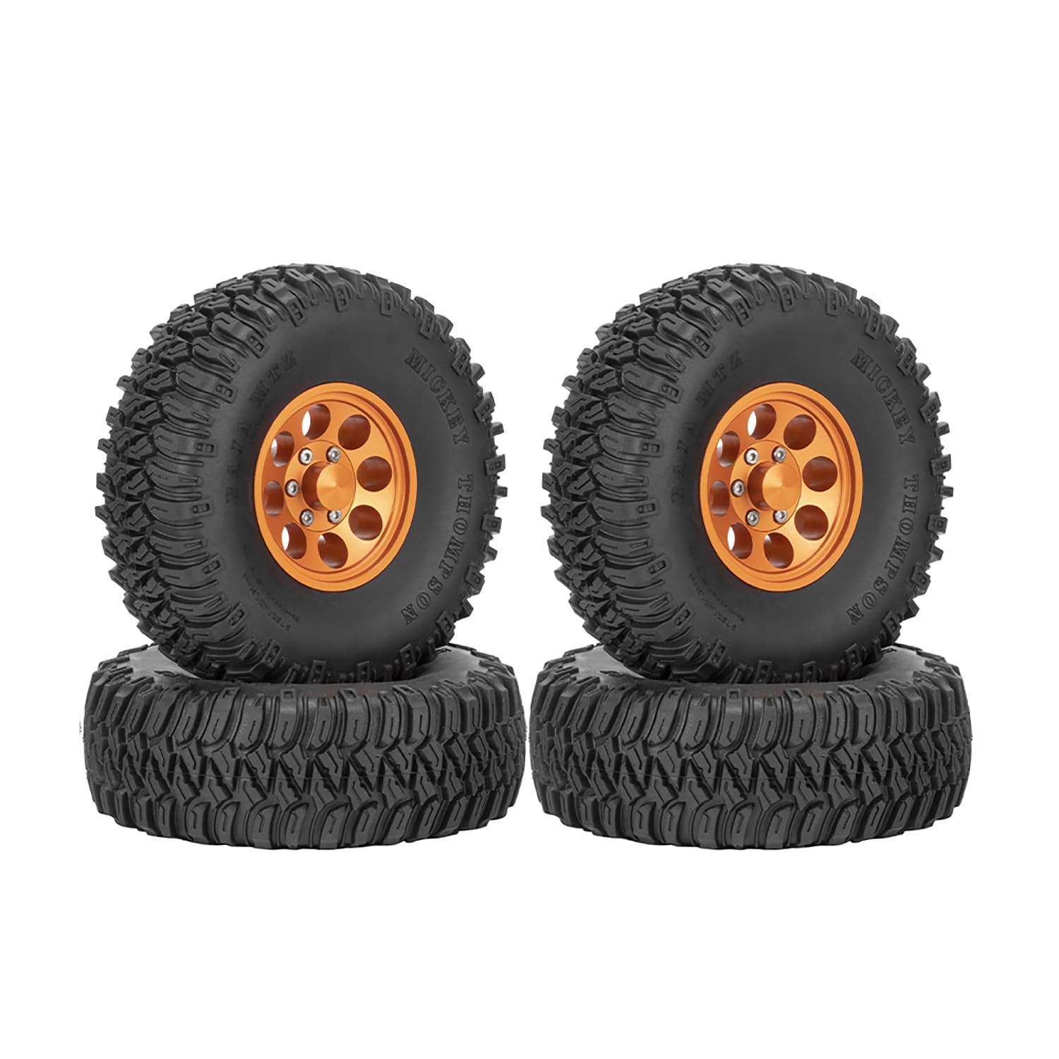 WONFAST 4PCS 1.55 inch Aluminum Alloy Metal Beadlock Wheel Rim Tires and 95mm Rubber Tyre Set for 1/10 RC Crawler Car Parts for Axial 90069 TF2 D90 Tamiya CC01 LC70 LC80 JIMNY (Orange)