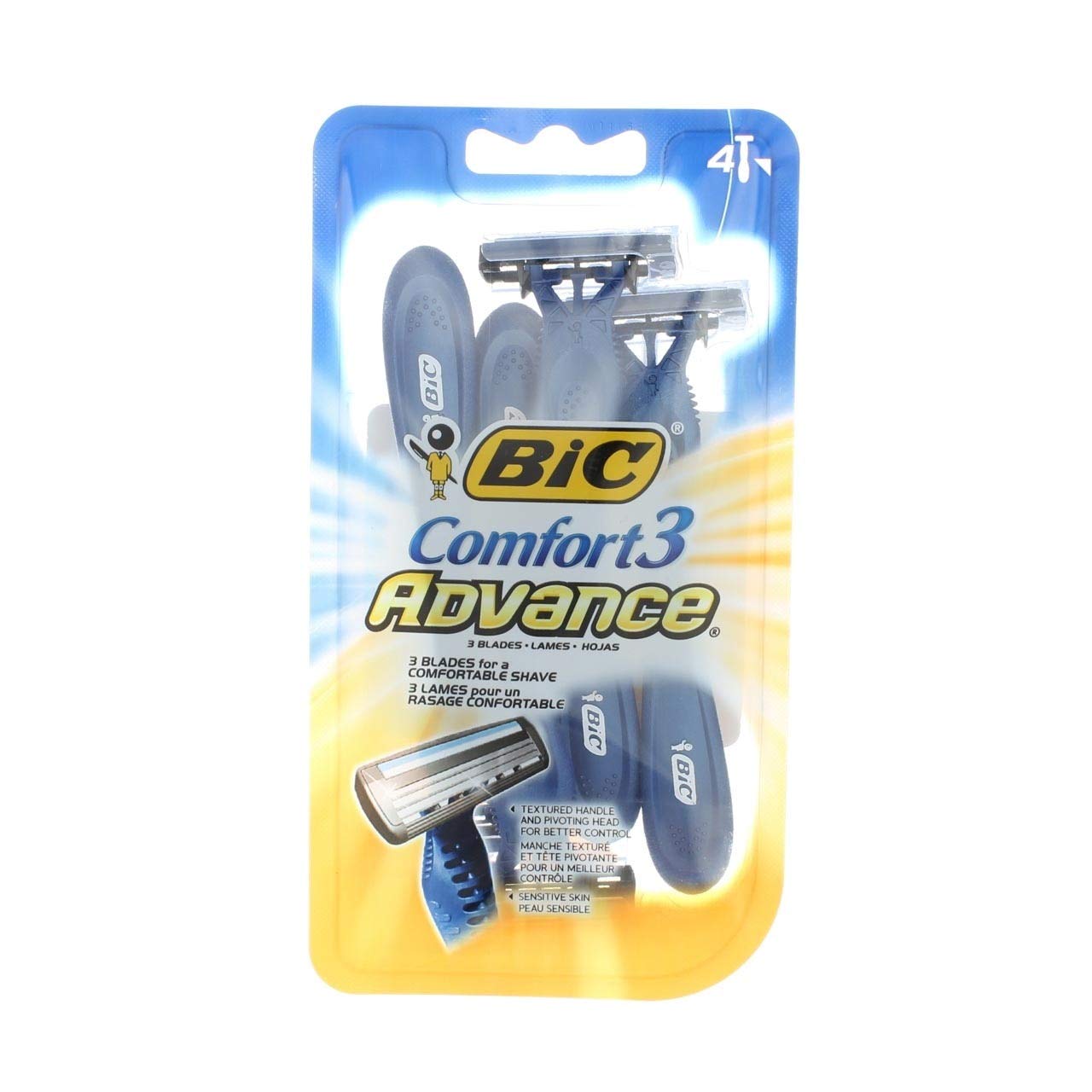 BICComfort 3 Advance Men's 3-Blade Disposable Razor, 4 Count(Pack of 2)