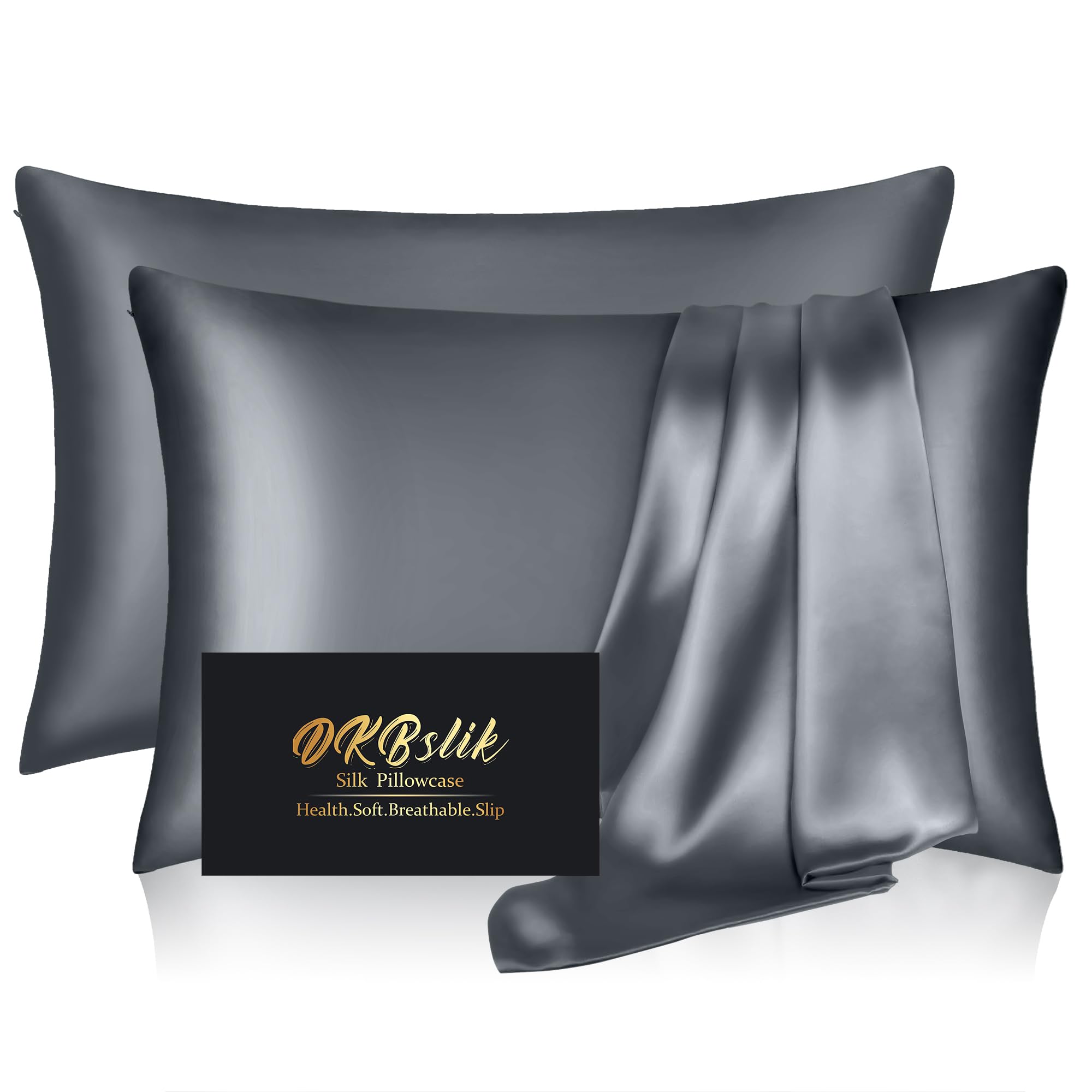 DKBslik Silk Pillow Cases 2 Pack Standard Size with Zipper, Space Grey