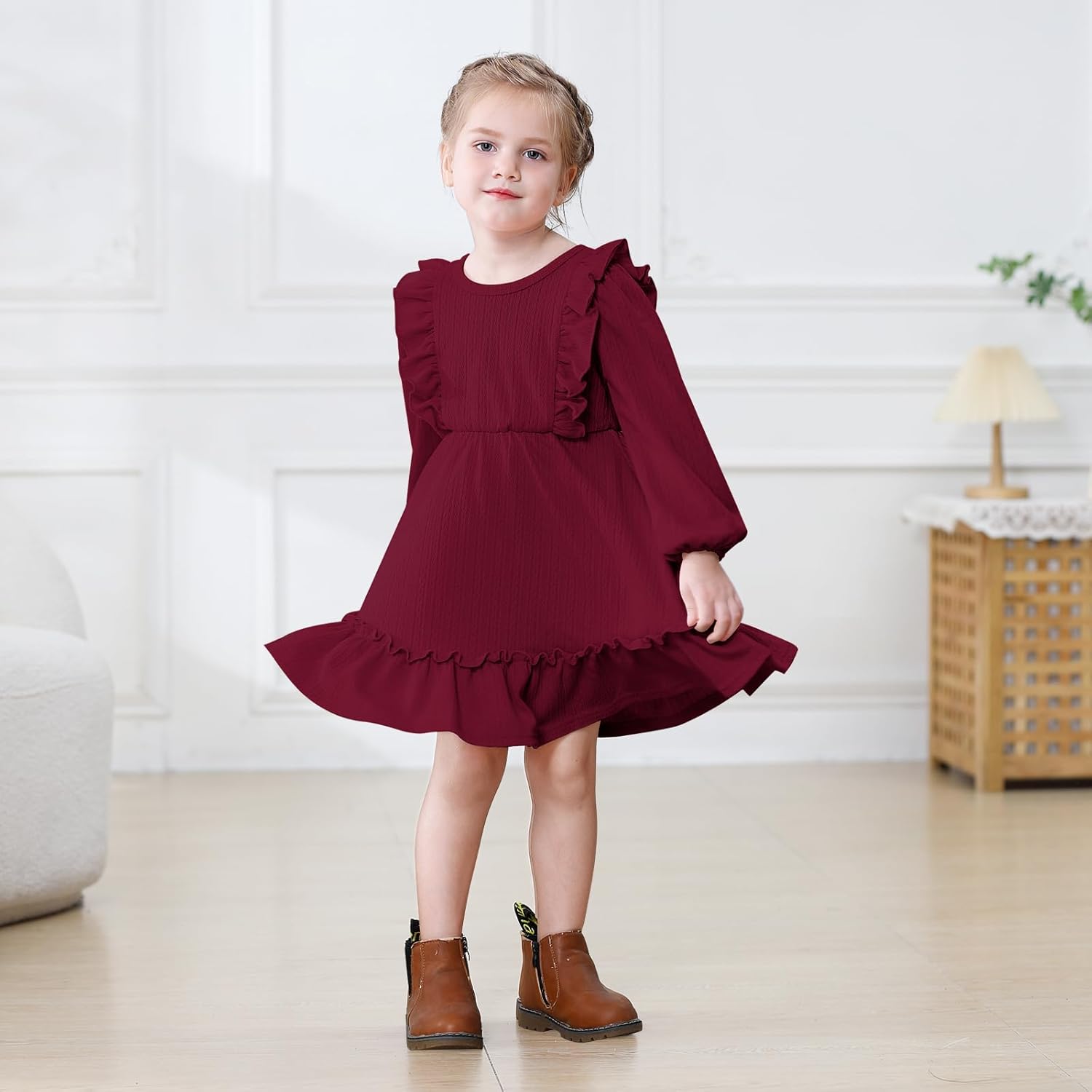 Toddler Baby Girl Dress Girls Sweater Dresses Ruffle Ribbed Knit Long Sleeve Swing Fall Winter Clothes Christmas - Image 2
