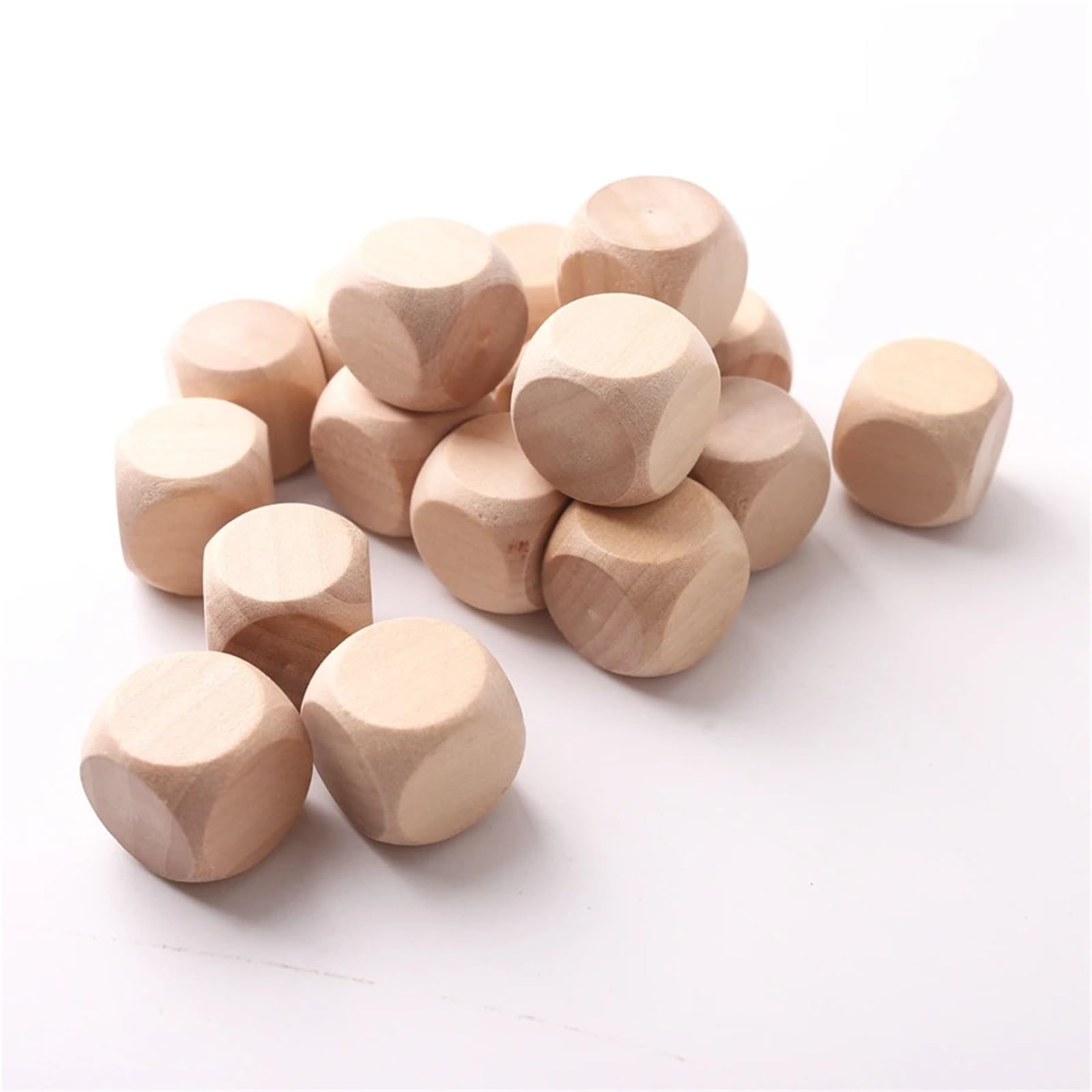 zyrqon 100pcs 2cm Wooden Beads Geometric Natural Polyhedron Faceted Cube BPA Free Wood Teether DIY Accessories