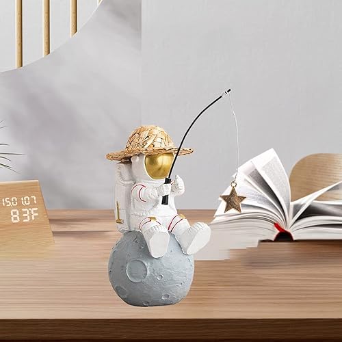 Figura de astronauta de resina con sombrero de paja, escultura de astronauta para sala de estar, decoración del hogar, color dorado