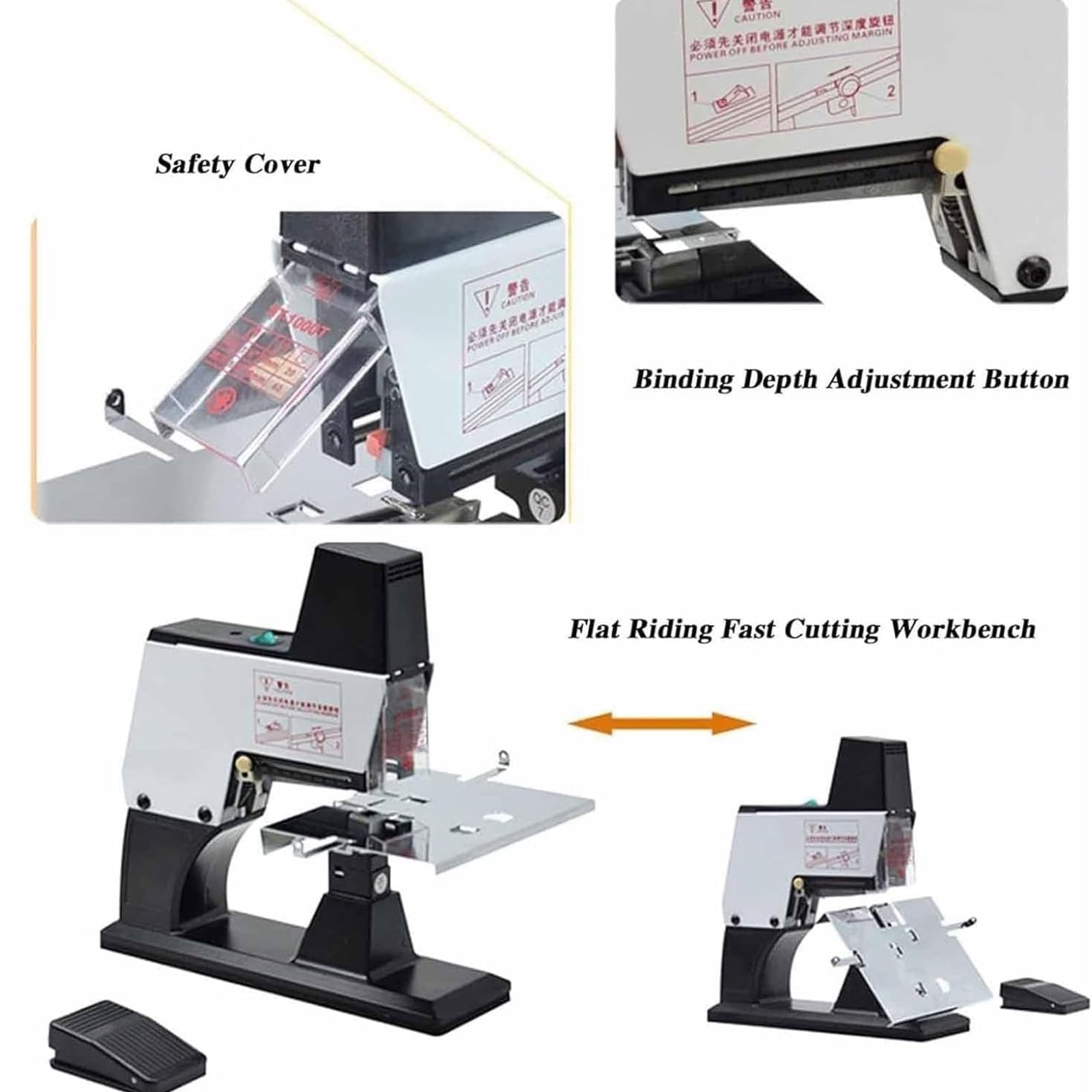 Agrafeuse de bureau électrique automatique avec 9 forces de liaison, rapide 40 fois/min, agrafeuse à point plat A3 avec protection contre les bourrages pour une reliure efficace des livres de bureau