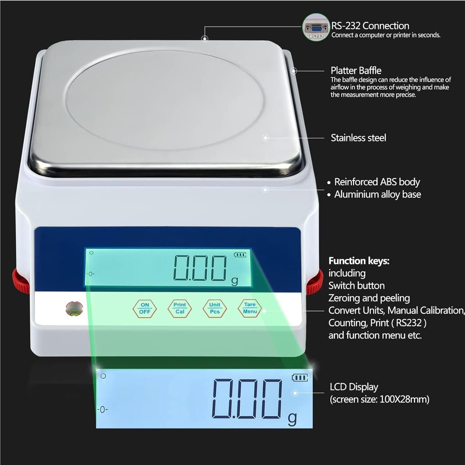 Balanza analítica de precisión de 6 kg/0,1 g, electrónica, científica, calibrada en centigramos | para química, joyería