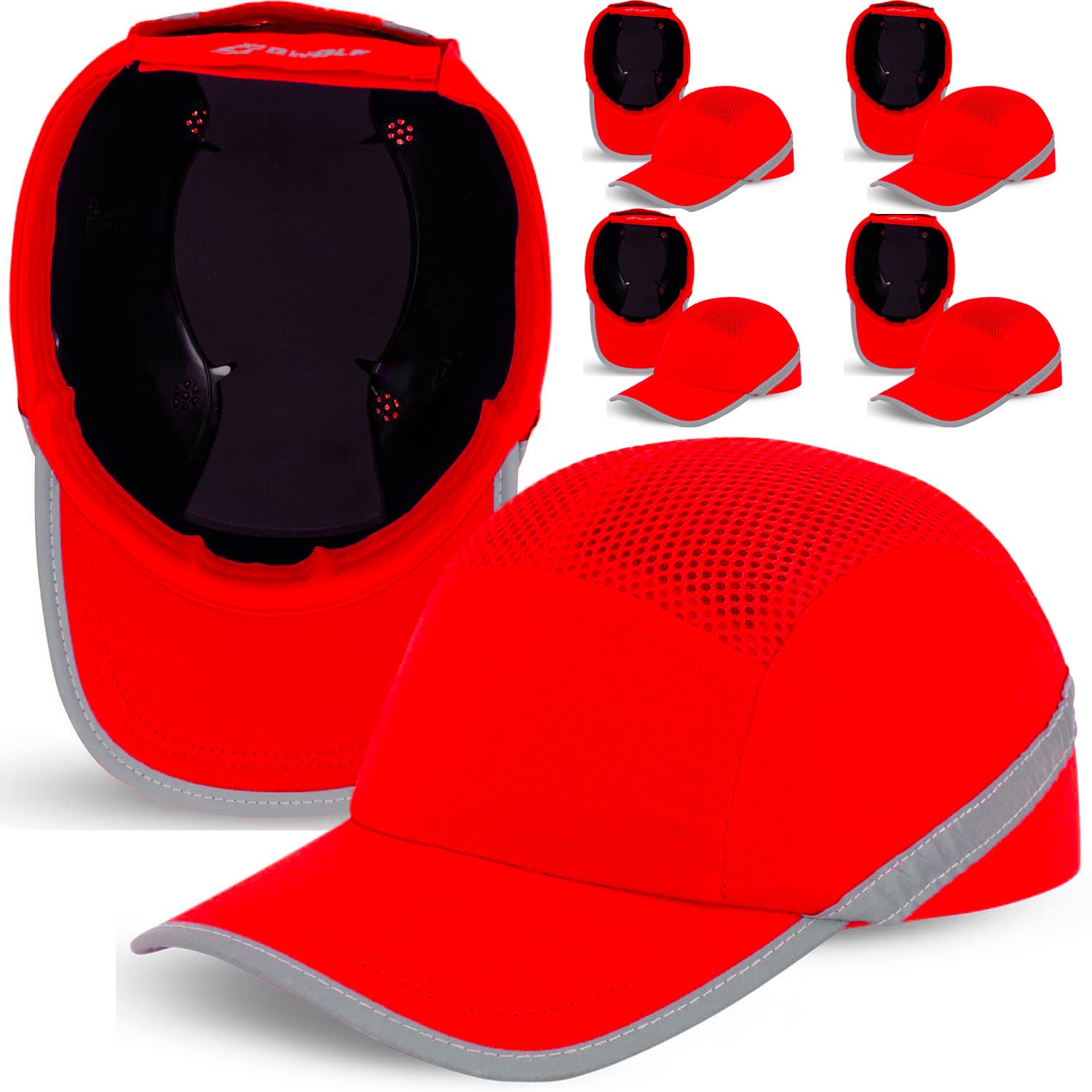 BWOLF TRIVOR m?ska zatyczka, kask ochronny z os?on? ABS, EN 812, z paskami odblaskowymi, kolor czerwony, 5 sztuk