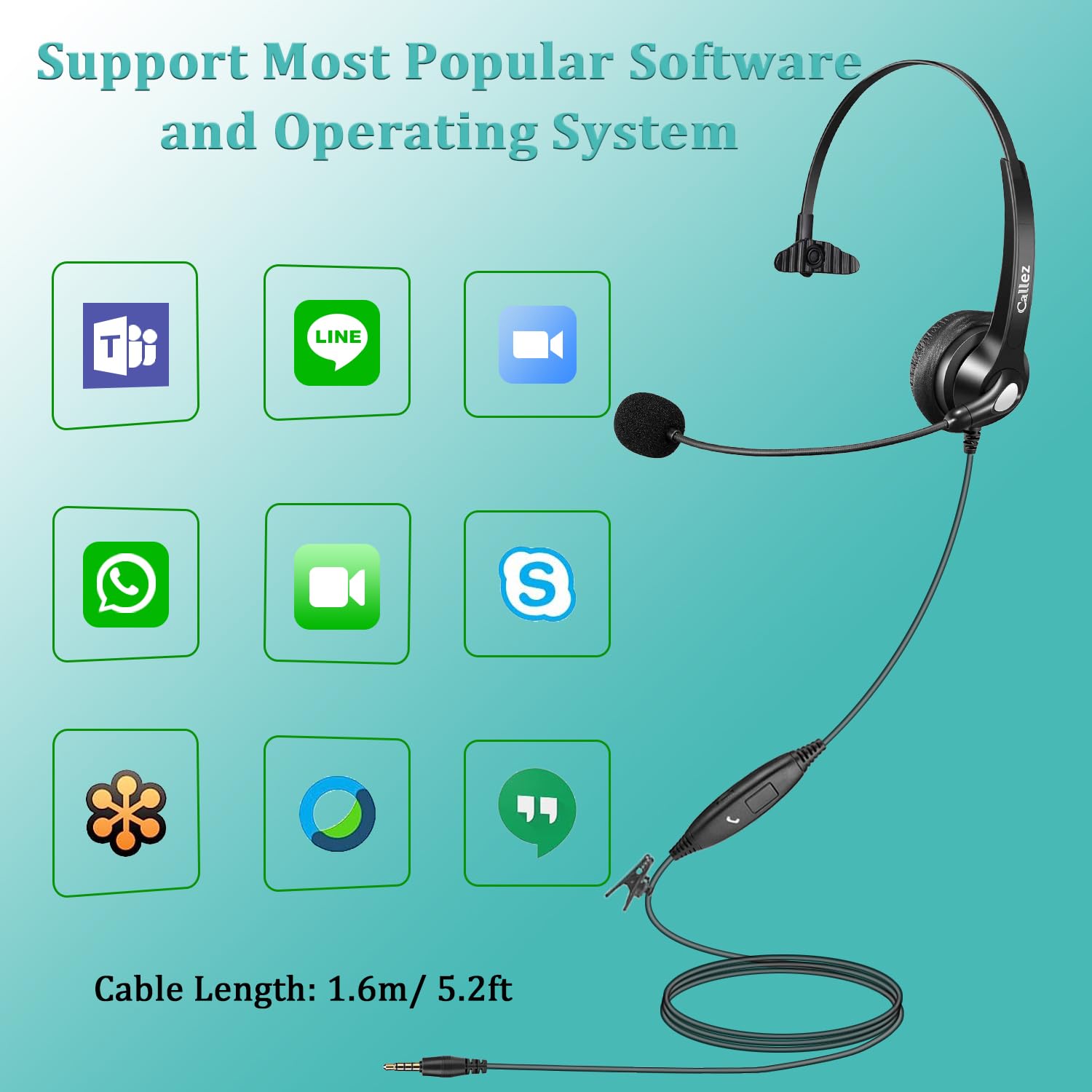 Casque Téléphone Portable Jack 3,5mm avec Micro Anti-Bruit pour PC Ordinateur Portable, Oreillette USB-C Filaire pour iPhone Android Teams Zoom Bureau Travail Visioconférence, Contrôle en ligne